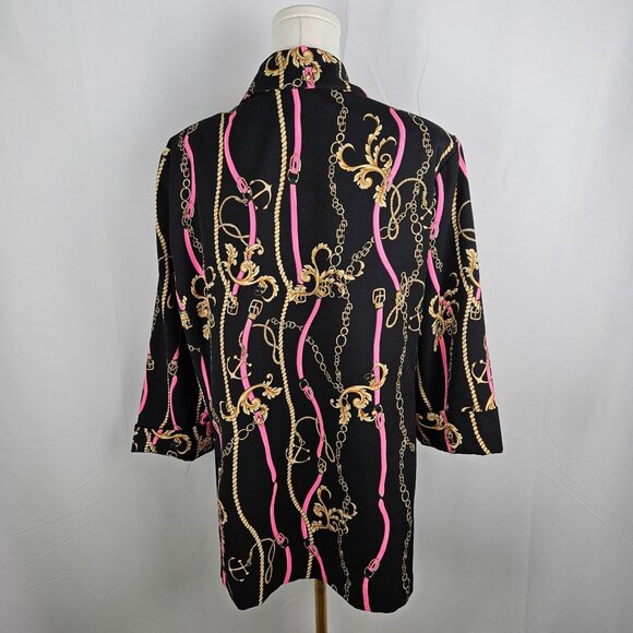 Frank Lyman Montreal Crepe Knit Collared Jacket Size 18 Black Pink Equestrian - Picture 6 of 11